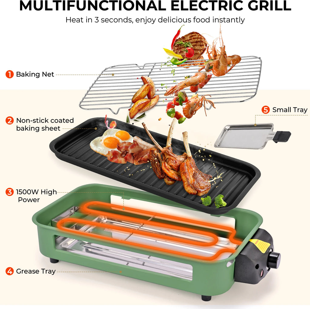 Smokeless Electric Grill with 4 Cheese Pans