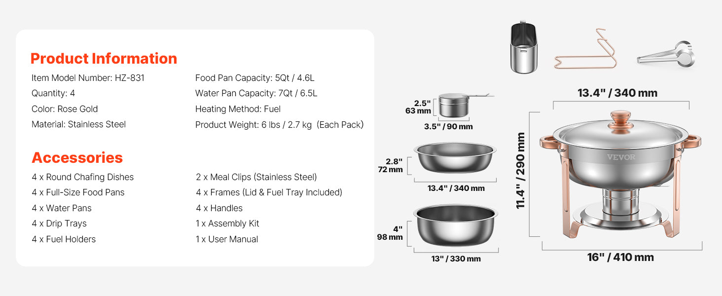 4 Pack Chafing Dish Buffet Set
